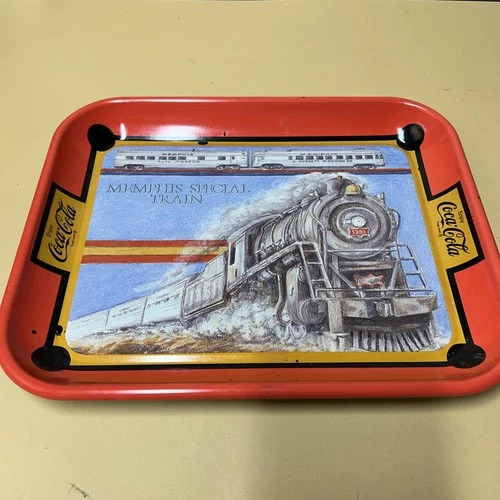 Vintage Coca-Cola Coke Metal Trays Memphis Special Railroad Train and Christmas