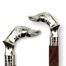 Antique Brass Dog Style Head Handle Victorian Wooden Walking Stick Cane