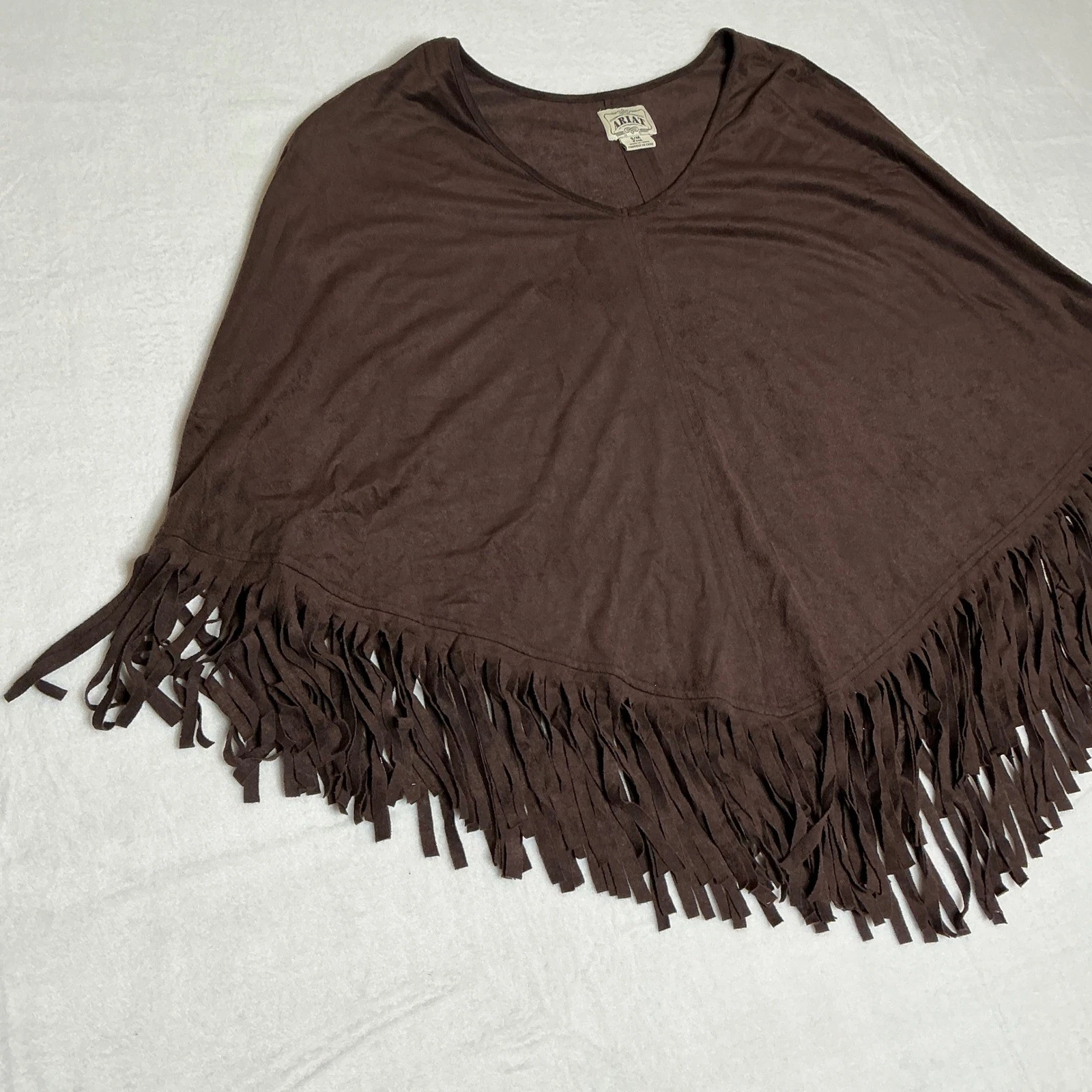 ARIAT Brown Suede Faux Suede Fringe Poncho V Neck Women's Size S M