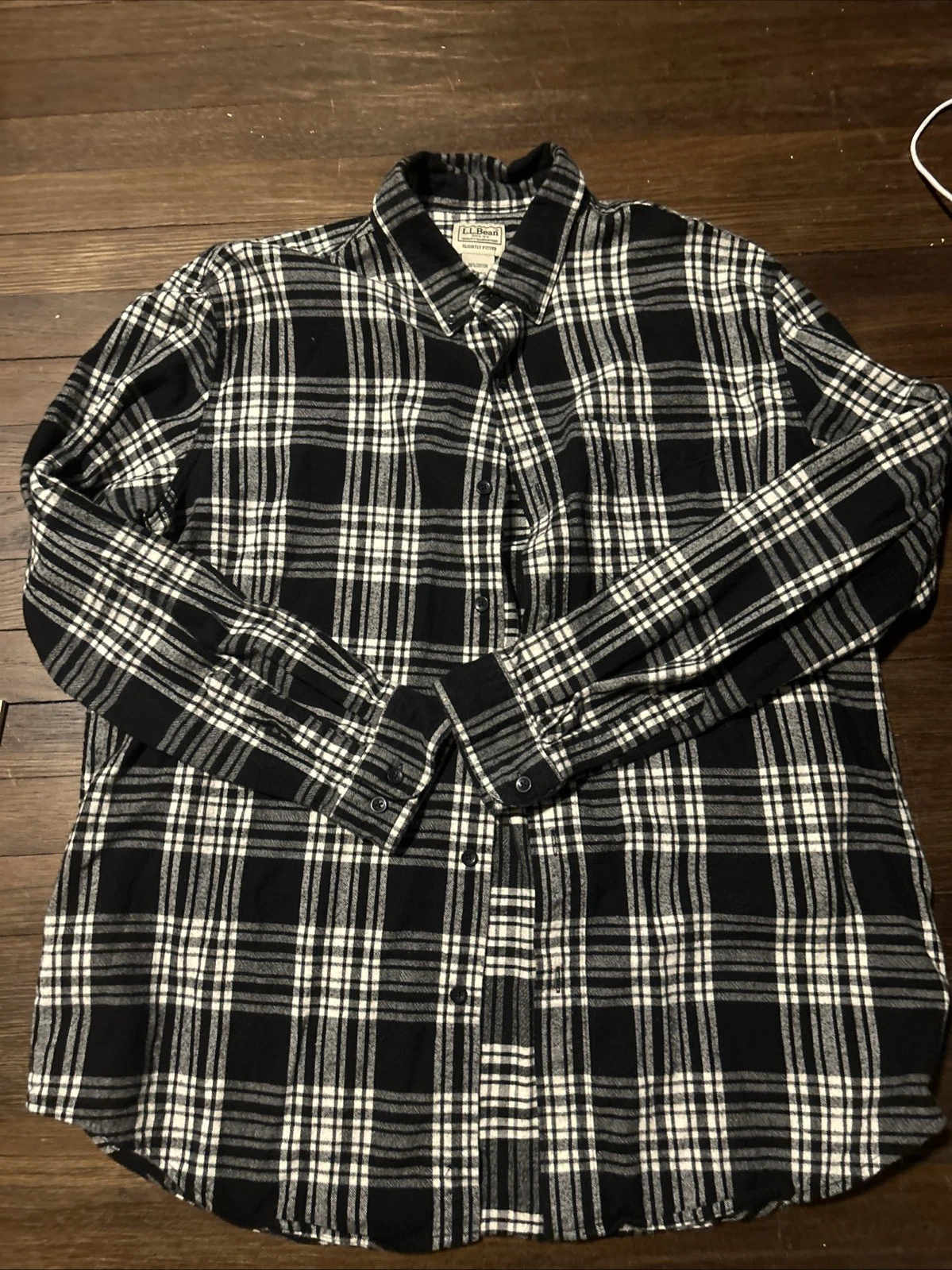 LL Bean Shirt Mens Xl Black Flannel Long Sleeve Button Down Hiking Fishing