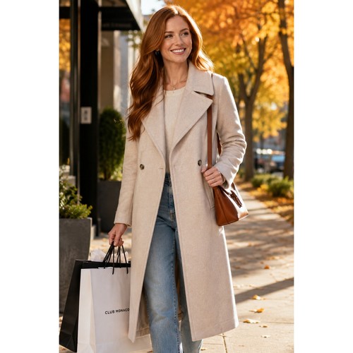 Club Monaco Daylina Coat Almond Wool Blend Double Breast Long Trench Size S NWT