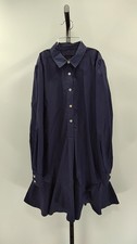 Quince Women 100% Organic Cotton Poplin Drop Waist Shirt Dress Navy S