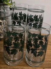Vintage Libbey Green Etched Leaf Tumblers / Drinking Glasses — listing 6