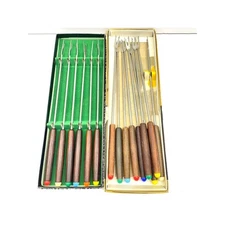 Vintage Fondue Forks – Lot of 15 Teak Wood Handles, Color Tips, Japan MCM