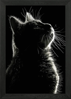 Gerahmtes Wandbild Poster Leinwanddruck Bild Katze dunkel nach oben