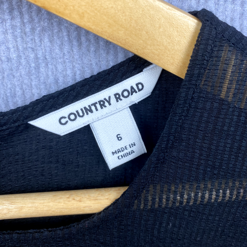 Country Road Top Womens 6 Black Flared Sleeve Blouse Modal Viscose Nylon Silk - Picture 2 of 7