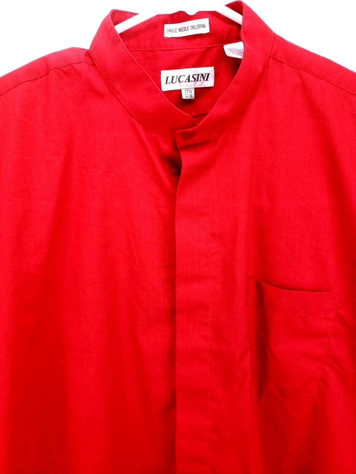 Camisa para hombre Lucasini talla 17,5 34-35 L/S oculta con botones cuello con bandas roja Foto 3 de 4