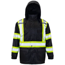 Hi-Vis Black Parka Safety Jacket with 2 tone and Reflective X on Back