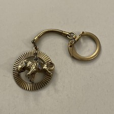 Vintage Gold Toned Elephant Keychain Round PB39G