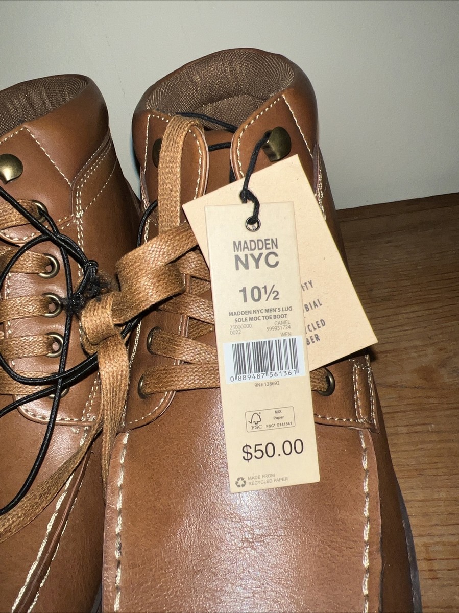 10.5 Mens Boots Tan, Madden NYC, NWT, LUG Sole Moc Toe Boot  display picture 1