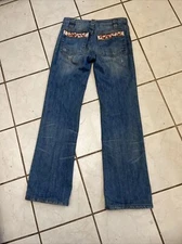 ROBERTO CAVALLI VINTAGE! Light Wash Flared Leg Beaded Pocket Jeans Sz XS