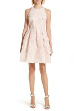 TED BAKER Pink 3D Applique Embroidered Floral Lace Fit Flare Dress 4 TB = 10 US
