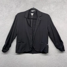 Guess Womens Open Blazer Black Long Sleeve Collar Pocket Logo Lightweight Size M