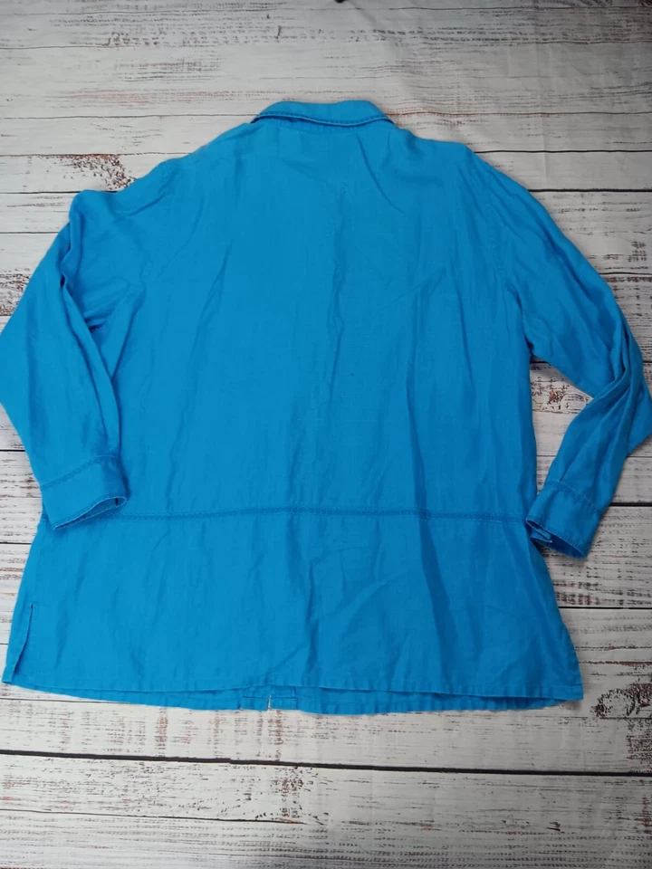 Top túnica Westbound para mujer XL azul lino abotonada manga larga Lagenlook  Foto 2 de 4