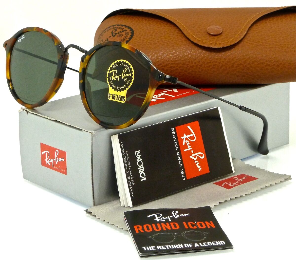 Ray-Ban Round Fleck Brown Havana Black l Green Classic G-15 Ray-Ban Round Fleck Brown Havana Black l Green Classic G-15