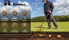 Metal Detector- IP68, LCD Display, 5 Modes, 9.4" Search Coil, Headphones, case