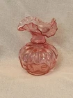 Vintage Fenton Cranberry Pink Ruffle Top Melon Dot Vase 5.5"