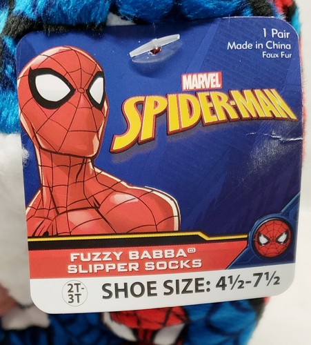 Boys Marvel Spider-Man Fuzzy Babba Slipper Socks Size 2T-3T( Shoe Size ...