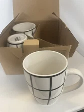 Simply Essential 3 Piece Stoneware 14.4oz Coffee  Set in White With Black Check