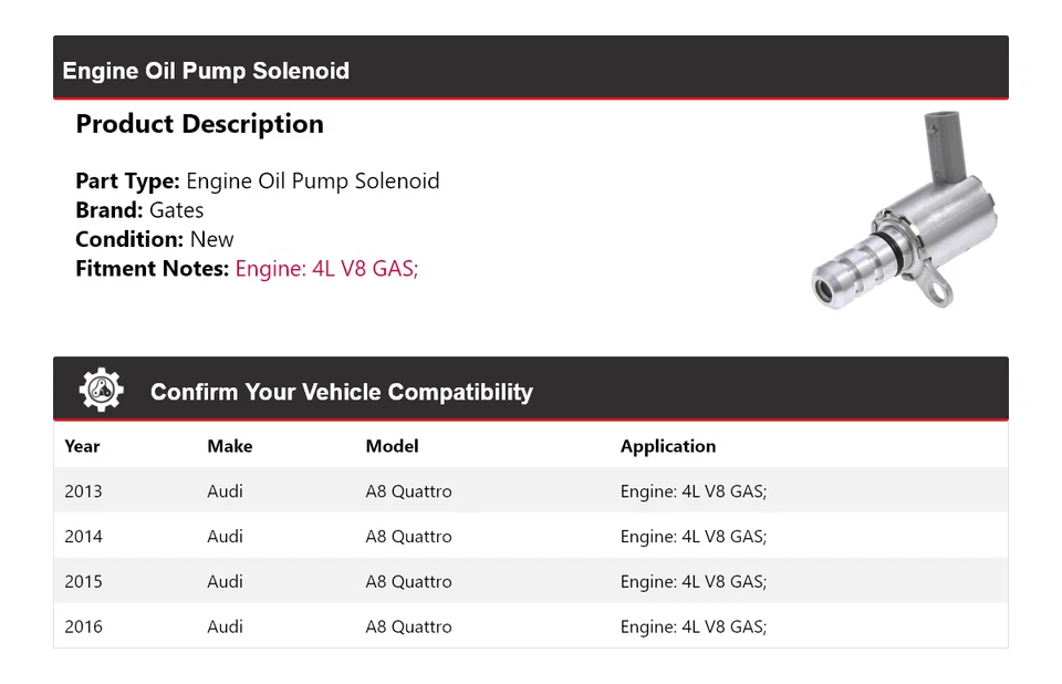 Para Audi A8 Quattro 2013-2016 4L V8 motor gas bomba de aceite puertas solenoides 2014 2015 Foto 2 de 4