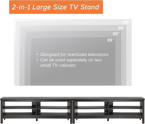 Soporte de TV LED para TV de 100 pulgadas, Centro de Entretenimiento Negro para Consola de TV con Almacenamiento - Imagen 3 de 33