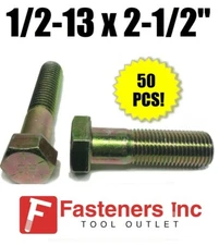 (Qty 50) 1/2-13 x 2 1/2" Hex Bolt Zinc Plated Grade 8 Cap Screw Partial Thread