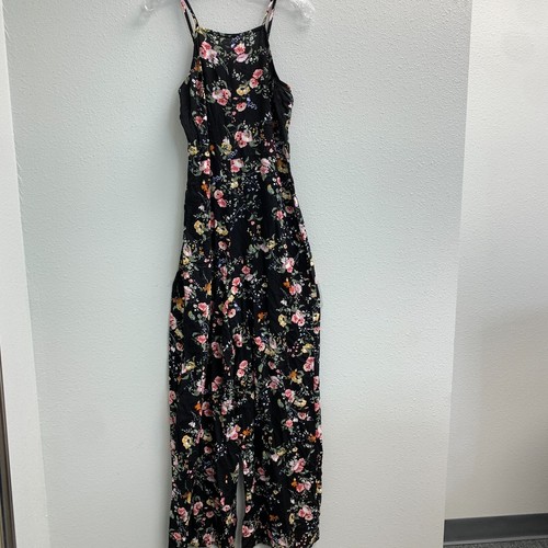 NWT Love Fire Flowy Pant Suit Juniors Large Sleeveless Black Floral Rayon - 第 1/10 張圖片