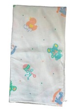 VTG Riegel Cotton Flannel Baby Receiving Blanket Pastel Bear Rocking Horse NOS