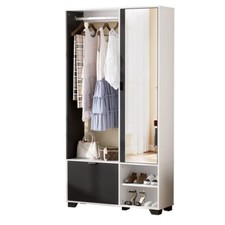 Garderoben-Set mit Spiegel, Kleiderstange,Schuhschrank und Fächer,Wandgarderobe