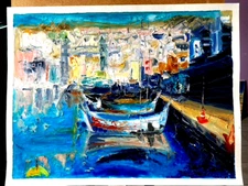 Boats Oil Painting Italy ORIGINAl Art Venice Painting Grand Canal Abstract 24 in