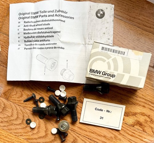 OEM BMW WHEEL STUD LOCK KIT /KEY FOUR 36136786419 + Extra Screws Caps Washers