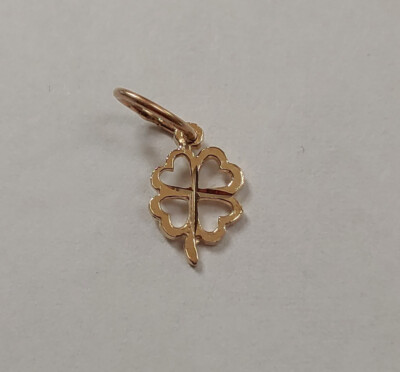  Neu 14k Gelbgold Mini vierblättriges Kleeblatt Charm Anhänger 