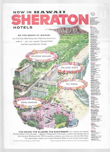 Sheraton Hotels Hawaii Honolulu 1959 Vintage Print Ad