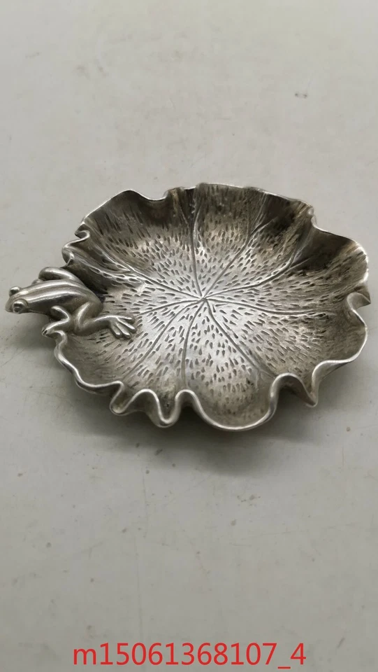 Antiguo Plato de Plata Plato de Incienso Rana Adornos Antiguos Colección Foto 4 de 4