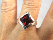 GARNET - Classic, Genuine Red Square-shape .925 Sterling Silver Ring 2.22 ct