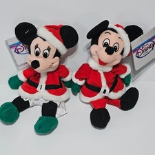 Mickey  Minnie Mouse Santa Mrs. Claus Plush Disney Store Bean Bag Retired Pair