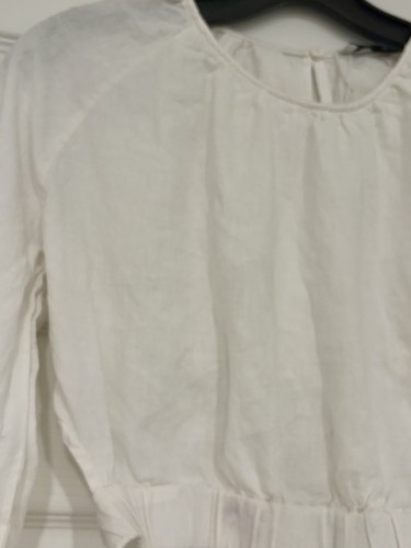 Blusa manga larga Bershka $48 mezcla de lino cintura elástica recortada espalda talla M - Imagen 3 de 9