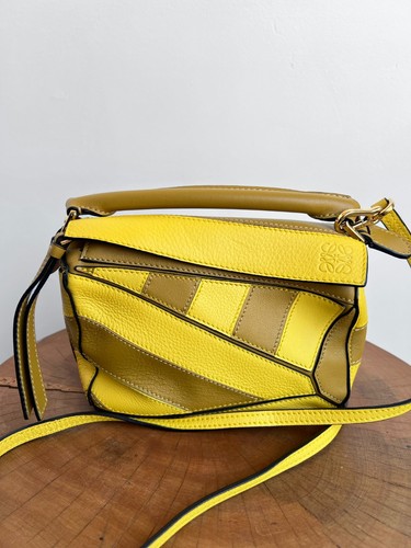 LOEWE Mini Puzzle Multi Yellow Ochre Patchwork Leather Crossbody Bag Purse - 第 5/10 張圖片