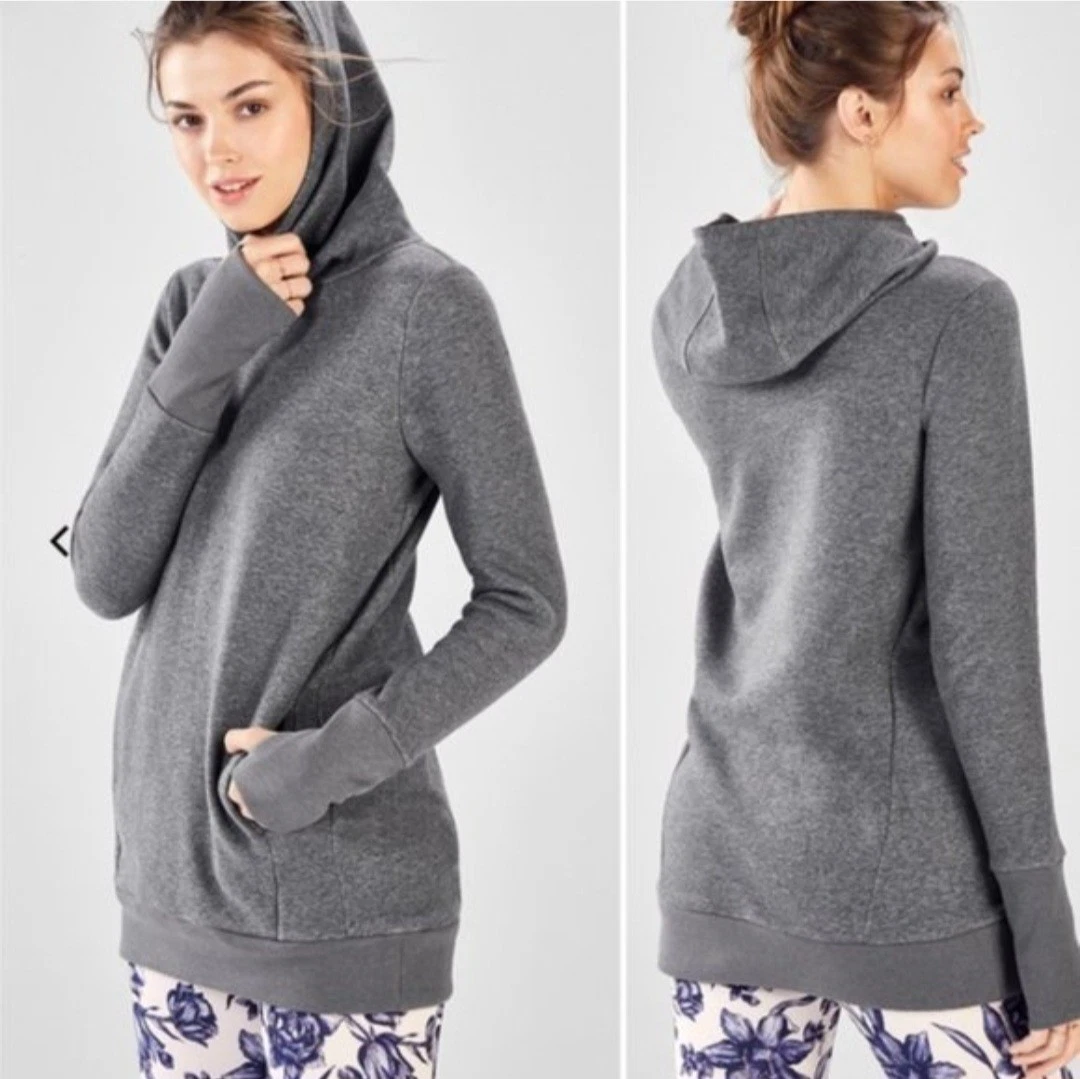 Fabletics Zaylee Fleece Cowl Funnel Neck Grey Hoodie Hooded Sweatshirt Small S