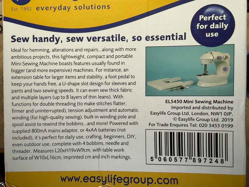 Easylife EL5450 Mini Portable Sewing Machine with Extension Table - BNIB - Image 3 of 4