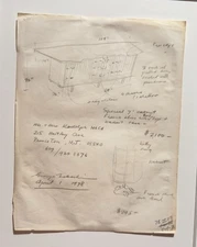 George Nakashima, Signed,Drawing Of Furniture Made To Order, Hand Writen Invoice