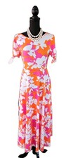 Emma & Michelle Dress S Knit White Orange Pink Midi Fit Flare Open Sleeves 8 10 