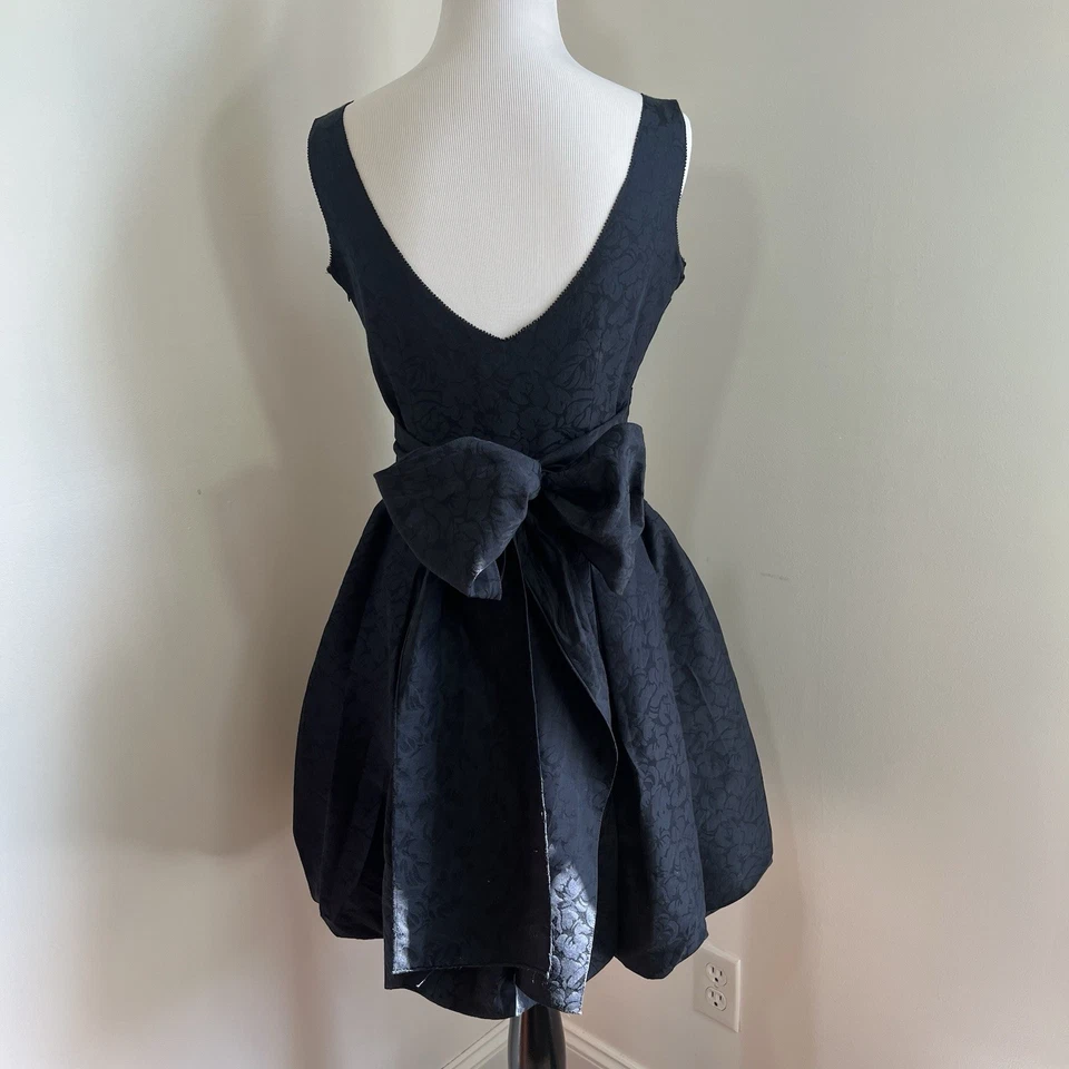 VERA WANG Dress 8 Silk Blend Jacquard Navy Black Ruched Bubble Prom Dance Formal - Image 2 of 4