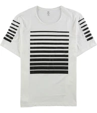 I.N.C Mens Striped Graphic T-Shirt, White, Medium