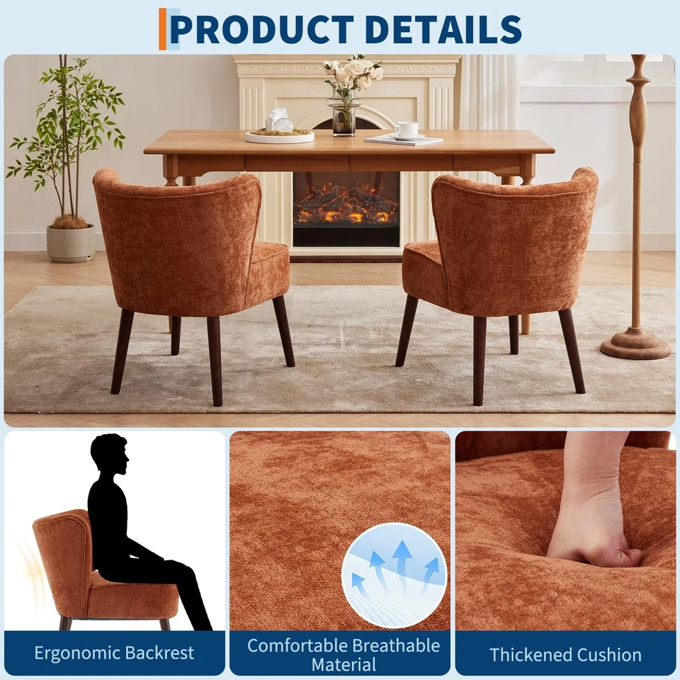 Silla auxiliar tapizada de tela moderna de mediados de siglo sin brazos para el hogar Foto 3 de 4