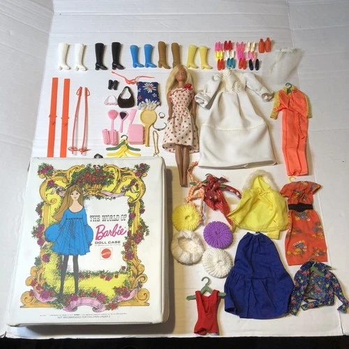 Vtg World Of Barbie Doll Case w/ Clothes Shoes Hangers Accessories 60s 70s BKN