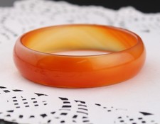 Natural Half Round Translucent Honey Orange Carnelian Agate Bangle 6" Bracelet