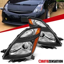 Fit 2006-2009 Toyota Prius Black Halogen Headlights Head Lamps Left+Right 06-09