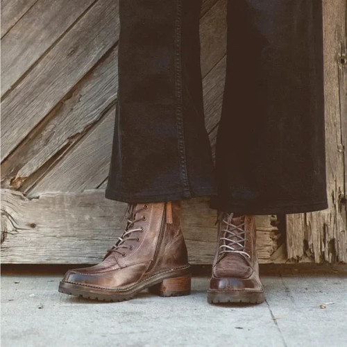 Roan by Bed Stu Mabe Damenstiefel Größe 7,5 8 9 9,5 grau rostfarben Schnürstiefel Combat NEU - Bild 2 von 7