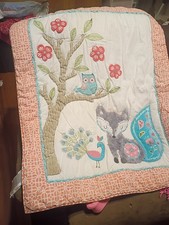 Animal  Floral Crib Bedding Set - Owl, Fox, Bird, Flowers, Pink Blue Gray